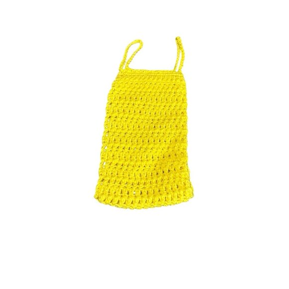 NEW handmade crochet hanging toilet paper roll holder holds 1-2 rolls yellow - Picture 1 of 5